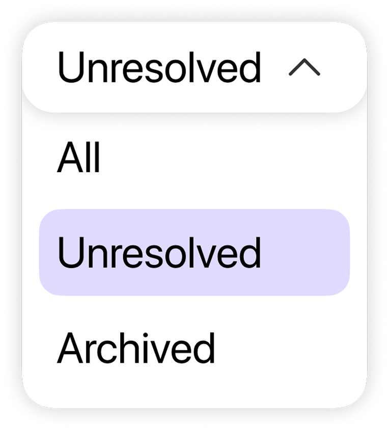 Comment filters dropdown